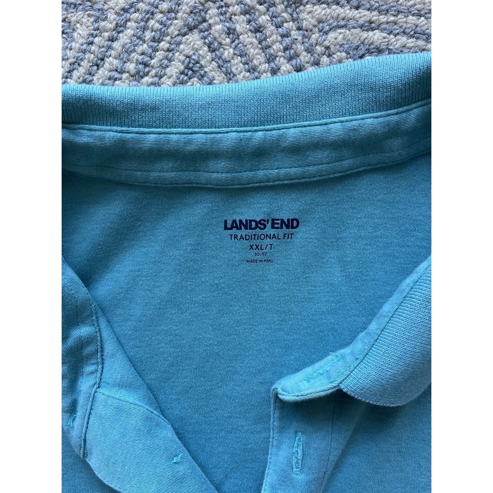 Lands' End Traditional Fit‎ Cotton Polo Shirt - XXL Tall - Blue - Picture 2 of 3